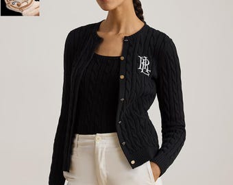 Lauren Ralph Lauren Cable Knit Cotton Cardigan | Women's Button Front Sweater