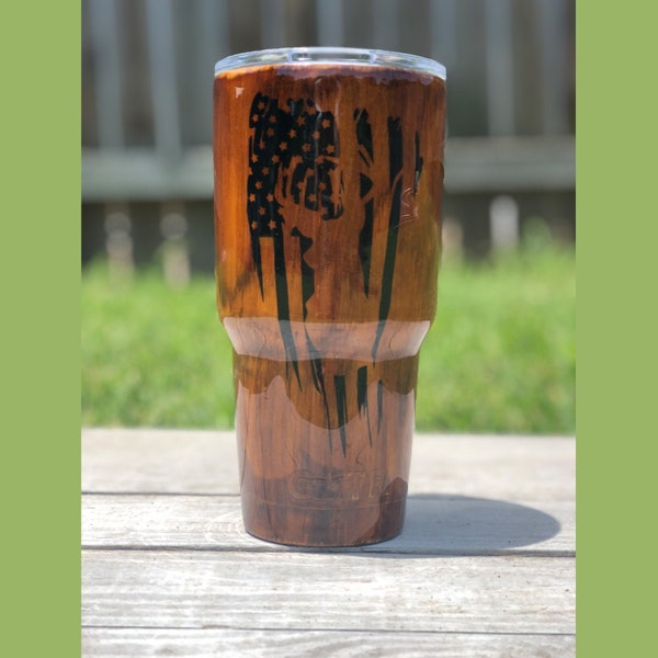 Deer flag wood-grain stainless tumbler