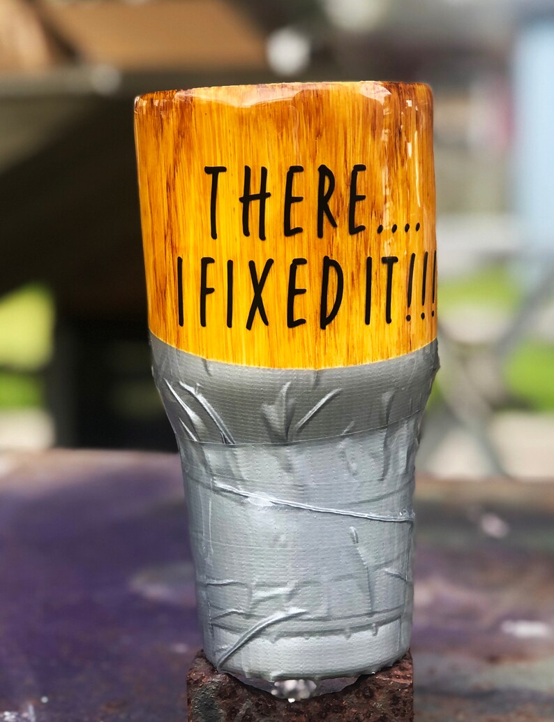 There...I fixed it Hand-painted woodgrain duct tape tumbler