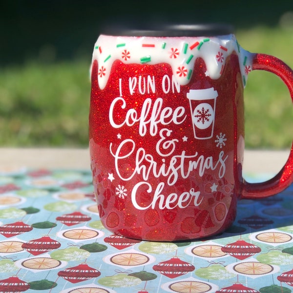 Taza de café navideña de acero inoxidable con purpurina