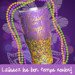 Personalized Mardi Gras glitter tumbler