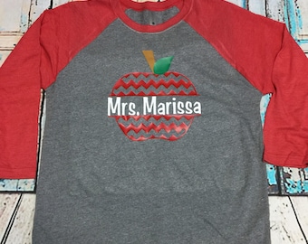 Teacher's Chevron Apple Raglan personalized