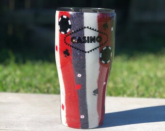 Striped glitter casino tumbler