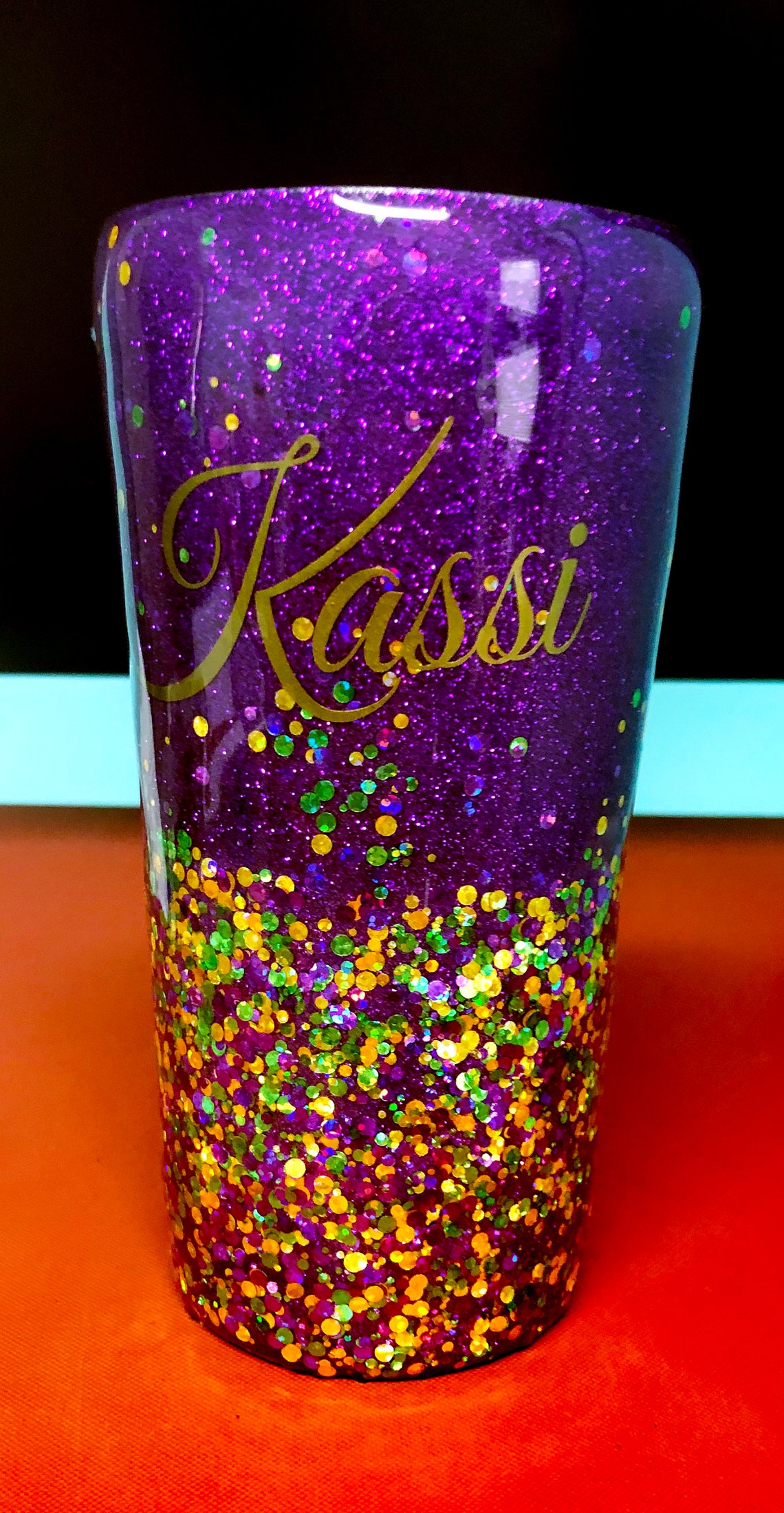mardi gras glitter tumbler