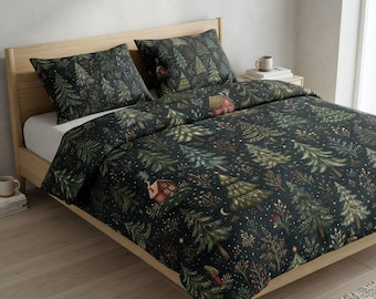 Ensemble de lit en coton, linge de lit Forêt de pins avec fermetures éclair invisibles