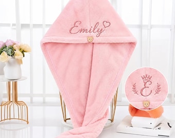 Personalized Microfiber Hair Towel, Custom Name Embroidered Hair Wrap