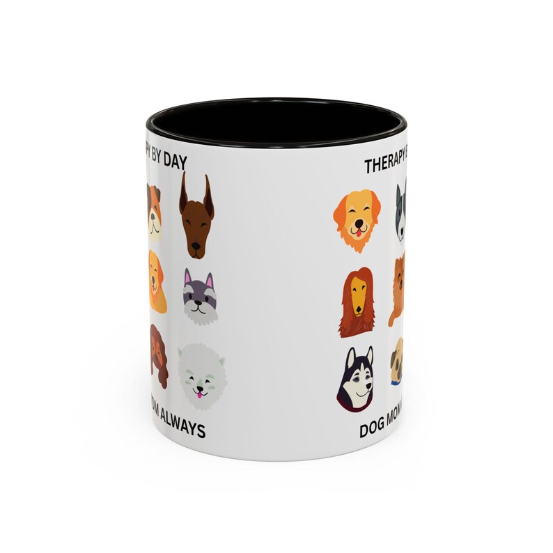 Caneca "Terapia Durante o Dia - Mãe de Cachorro Sempre" | Ilustrações de Rostos de Raças de Cães imagem 17