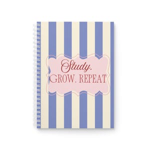 Study Grow Repeat Spiral Notebook | Striped Motivational Journal image 1