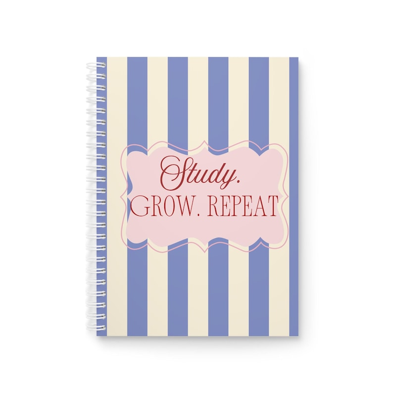 Study Grow Repeat Spiral Notebook | Striped Motivational Journal image 1