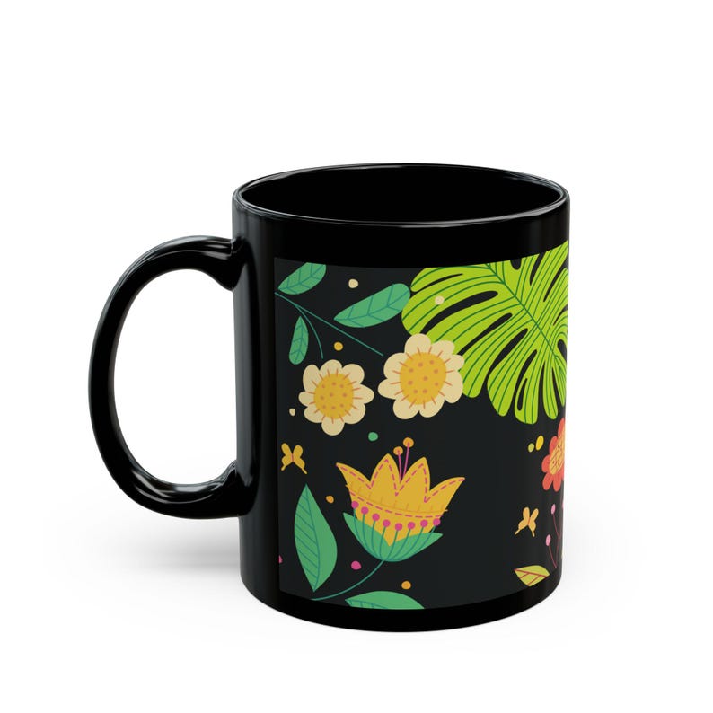Heart of Senior Care Floral Design Mug | Black Ceramic Coffee Cup image 3