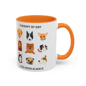 Caneca "Terapia Durante o Dia - Mãe de Cachorro Sempre" | Ilustrações de Rostos de Raças de Cães imagem 5