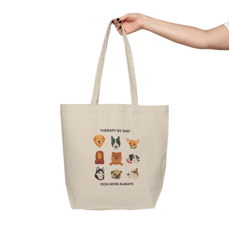 Therapy by Day Dog Mom Always Canvas Tote | Dog Faces Illustration image 1