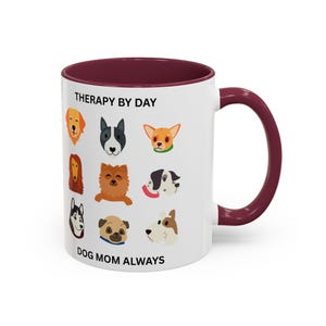 Caneca "Terapia Durante o Dia - Mãe de Cachorro Sempre" | Ilustrações de Rostos de Raças de Cães imagem 9