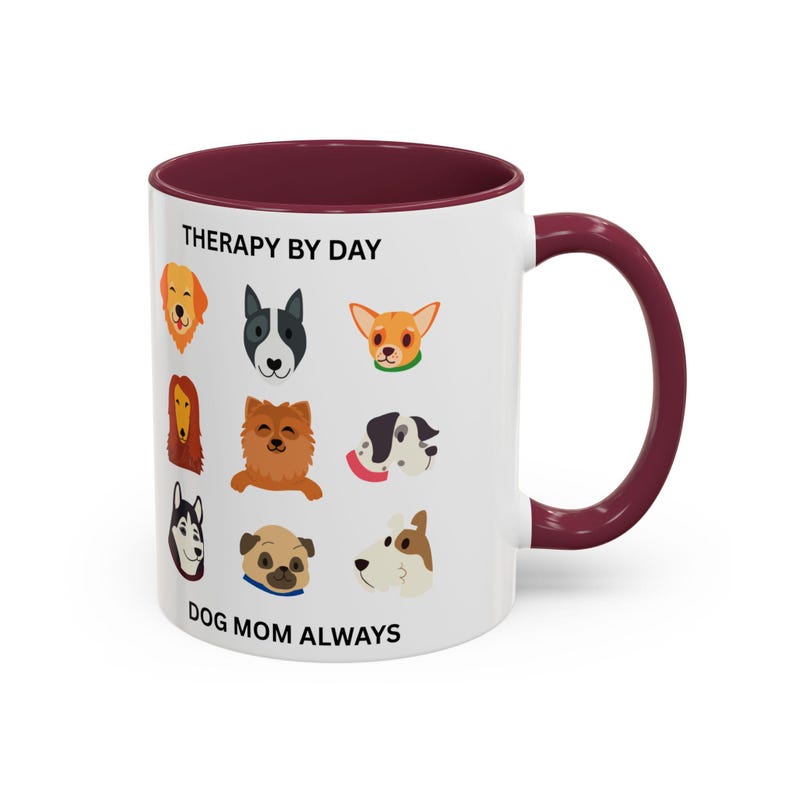 Caneca "Terapia Durante o Dia - Mãe de Cachorro Sempre" | Ilustrações de Rostos de Raças de Cães imagem 9