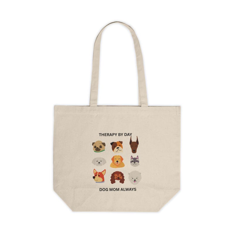 Therapy by Day Dog Mom Always Canvas Tote | Dog Faces Illustration image 3