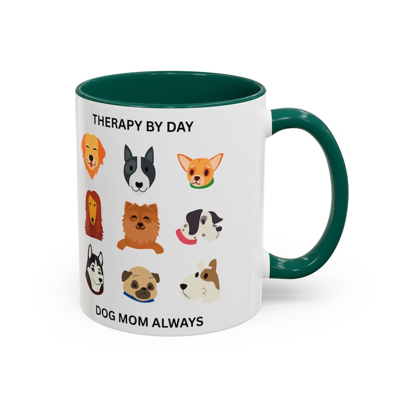 Caneca "Terapia Durante o Dia - Mãe de Cachorro Sempre" | Ilustrações de Rostos de Raças de Cães imagem 6