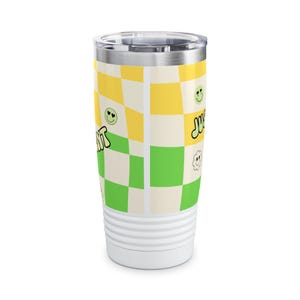 Just One More Party Tumbler | Checkered Smiley Design, 20oz image 3