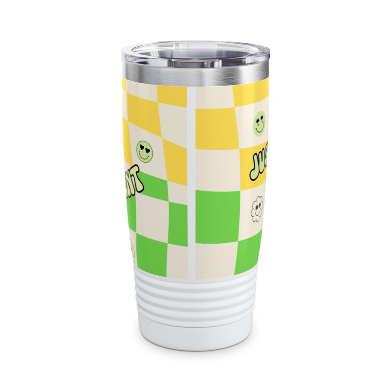 Just One More Party Tumbler | Checkered Smiley Design, 20oz image 3