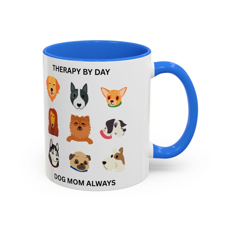 Caneca "Terapia Durante o Dia - Mãe de Cachorro Sempre" | Ilustrações de Rostos de Raças de Cães imagem 4