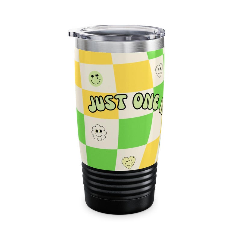 Just One More Party Tumbler | Checkered Smiley Design, 20oz image 10