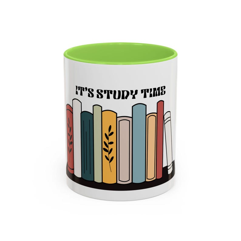 It's Study Time Book Stack Mug | Colorful Bookshelf Coffee Mug image 5
