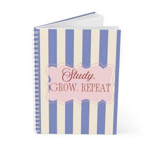 Study Grow Repeat Spiral Notebook | Striped Motivational Journal image 3