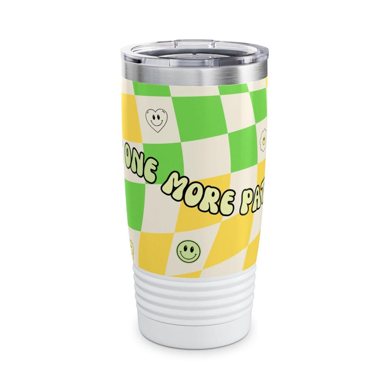 Just One More Party Tumbler | Checkered Smiley Design, 20oz image 1
