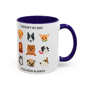 Caneca "Terapia Durante o Dia - Mãe de Cachorro Sempre" | Ilustrações de Rostos de Raças de Cães imagem 3