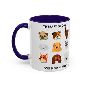 Caneca "Terapia Durante o Dia - Mãe de Cachorro Sempre" | Ilustrações de Rostos de Raças de Cães imagem 16