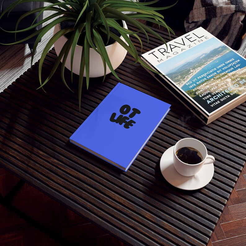 OT Life Tagebuch | Notizbuch mit festem Einband, blaues Gießkannen-Pflanzenmotiv Bild 1