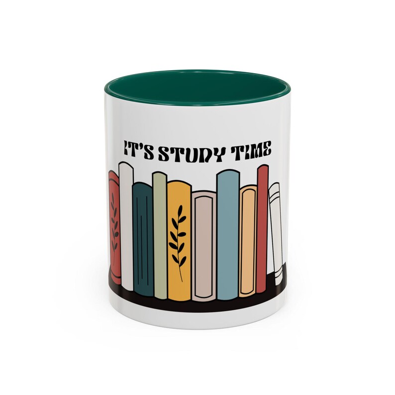 It's Study Time Book Stack Mug | Colorful Bookshelf Coffee Mug image 8
