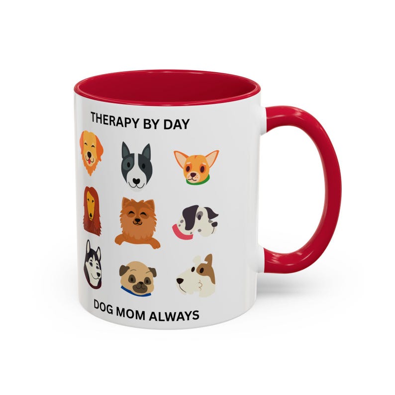 Caneca "Terapia Durante o Dia - Mãe de Cachorro Sempre" | Ilustrações de Rostos de Raças de Cães imagem 12