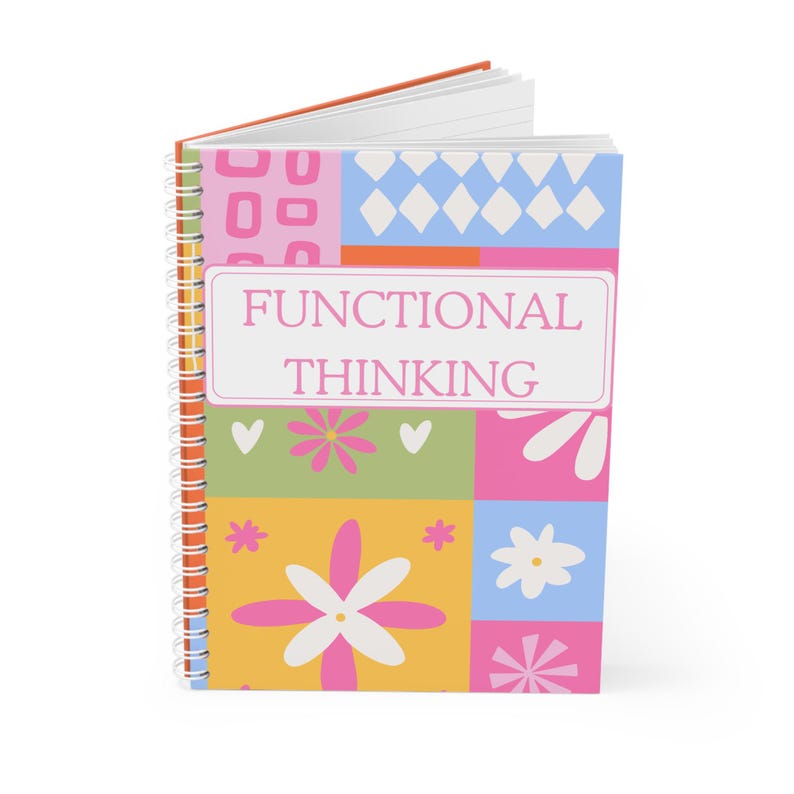 Functional Thinking Spiral Notebook | Retro Floral Patchwork, Colorful School Journal image 3