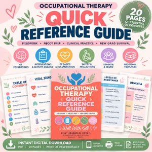 Occupational Therapy Quick Reference Guide | OT & OTA Fieldwork Cheat Sheets | Clinical Reference PDF | nbcot Study Aid
