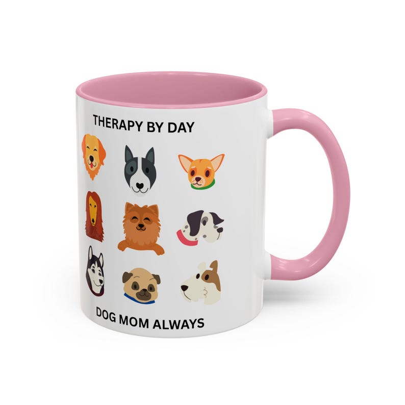 Caneca "Terapia Durante o Dia - Mãe de Cachorro Sempre" | Ilustrações de Rostos de Raças de Cães imagem 11