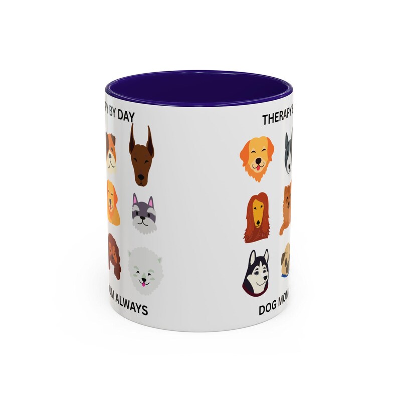 Caneca "Terapia Durante o Dia - Mãe de Cachorro Sempre" | Ilustrações de Rostos de Raças de Cães imagem 18