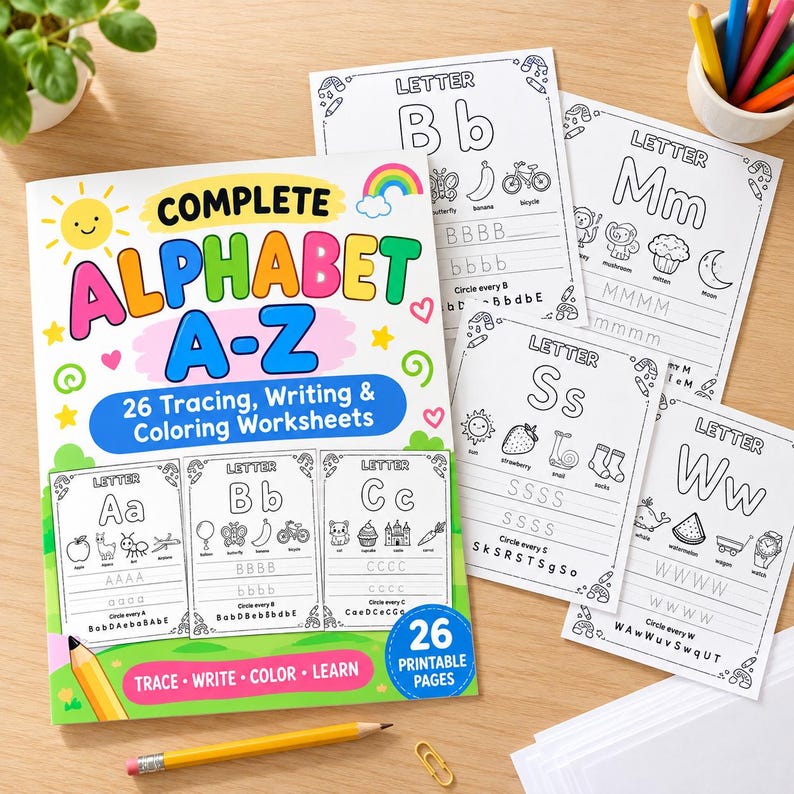 Alphabet Tracing Worksheets A-Z, Preschool Kindergarten Handwriting ...