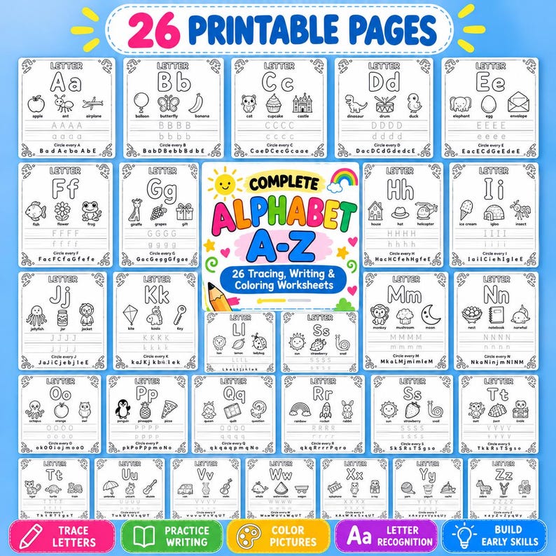 Alphabet Tracing Worksheets A-Z, Preschool Kindergarten Handwriting ...