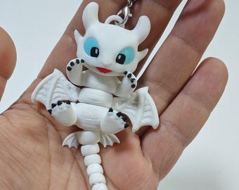 3D Printed Articulated Toothless Keychain - Flexi Light Fury Dragon Keychain - How to Train Your Dragon Gift