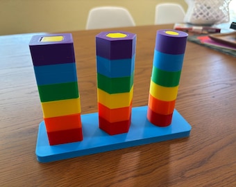 Colorful Spinning Shapes Toy | Screw & Block Stacking Set for Toddlers | 3D Printed Fine Motor Activity