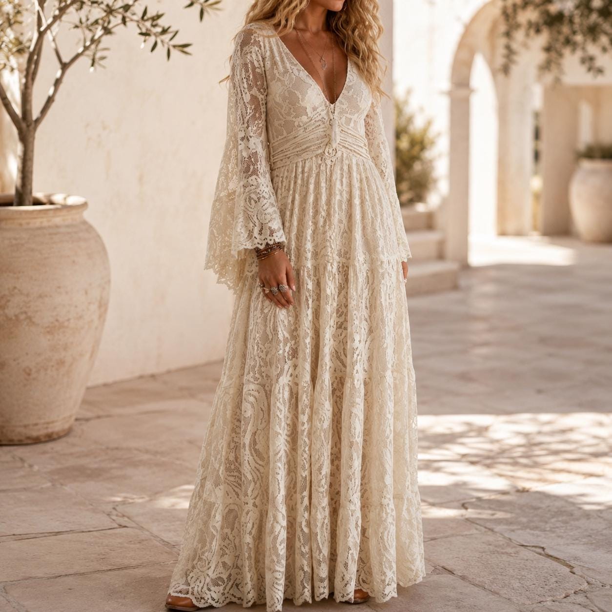 western lace dress with sleeves Lace Wedding Dresses