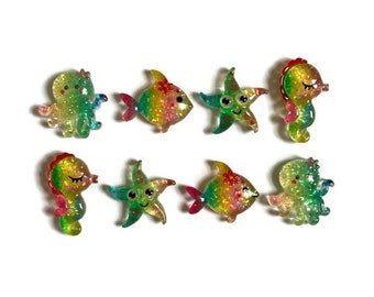 Sea Creature Magnets + Tin | Glitter Magnets | Fridge Magnet | Kawaii Magnets | Refrigerator Magnet | Resin Magnet | Cute Fish Magnets | #C1