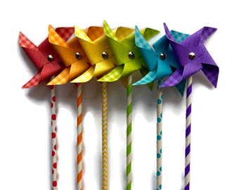 Paper Pinwheels / Rainbow Pinwheels / Non-Spinning Paper Pinwheels / Mini Decorative Pinwheels / Paper Windmills / Pinwheel Cake Toppers