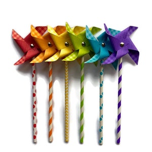 Paper Pinwheels / Rainbow Pinwheels / Non-Spinning Paper Pinwheels / Mini Decorative Pinwheels / Paper Windmills / Pinwheel Cake Toppers