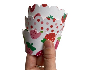 12 Strawberry Cupcake Wrappers | Cute Cupcake Wrappers | Strawberry Cupcake | Strawberry Party Decor | Sweet One Party | Berry Sweet Party