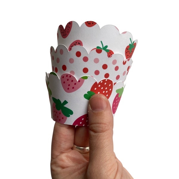 12 Strawberry Cupcake Wrappers | Cute Cupcake Wrappers | Strawberry Cupcake | Strawberry Party Decor | Sweet One Party | Berry Sweet Party