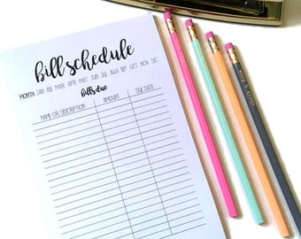 Bill Schedule Notepad // Monthly Bill Schedule // Budget Notepad // Bill Notepad // Bill Tracker Notepad // Magnetic Notepad