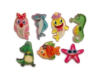 Sea Creature Magnets + Tin | Glitter Magnets | Fridge Magnet | Kawaii Magnets | Refrigerator Magnet | Resin Magnet | Cute Fish Magnets | #C1