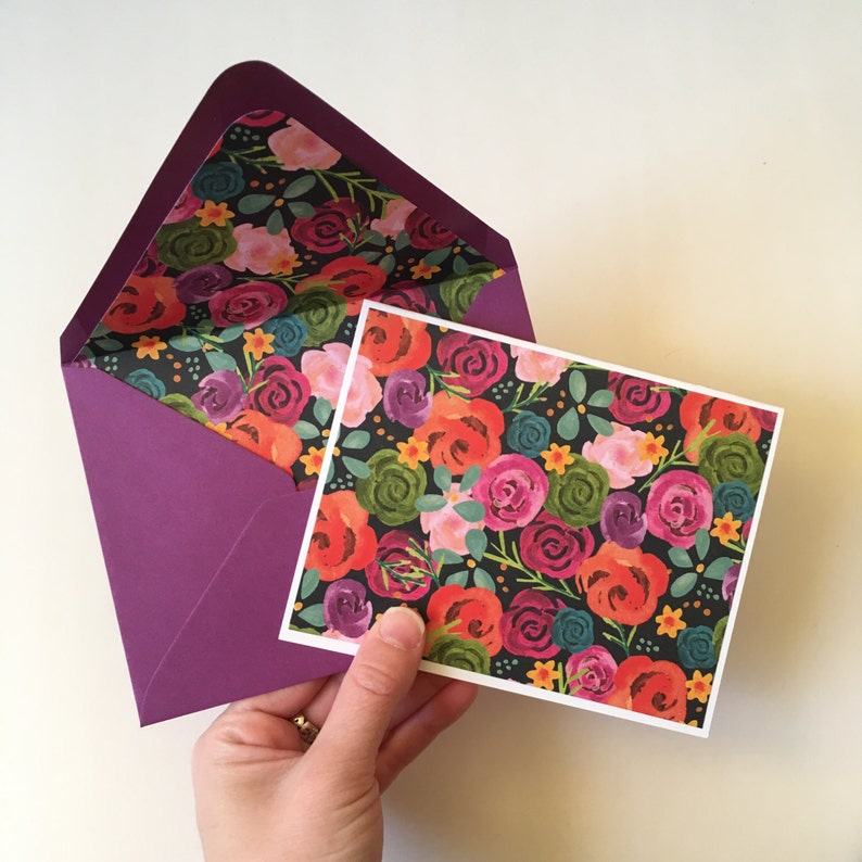 Set of 4 // Blank Note Cards // Floral Note Cards // Floral Etsy