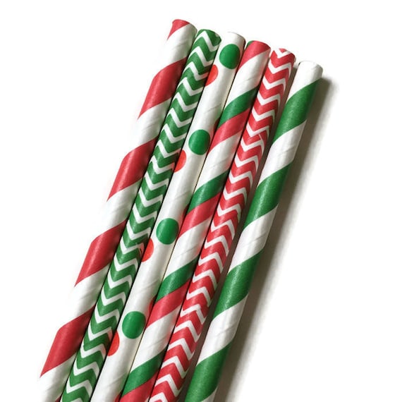 24 Christmas Straws // Paper Straws // Paper Christmas Straws // Christmas  Paper Straws // Red Paper Straws / Green Paper Straws / Red Green 